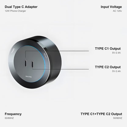 Dual Type-C Fast Charge Adapter for Track Rail System,  CD Texture