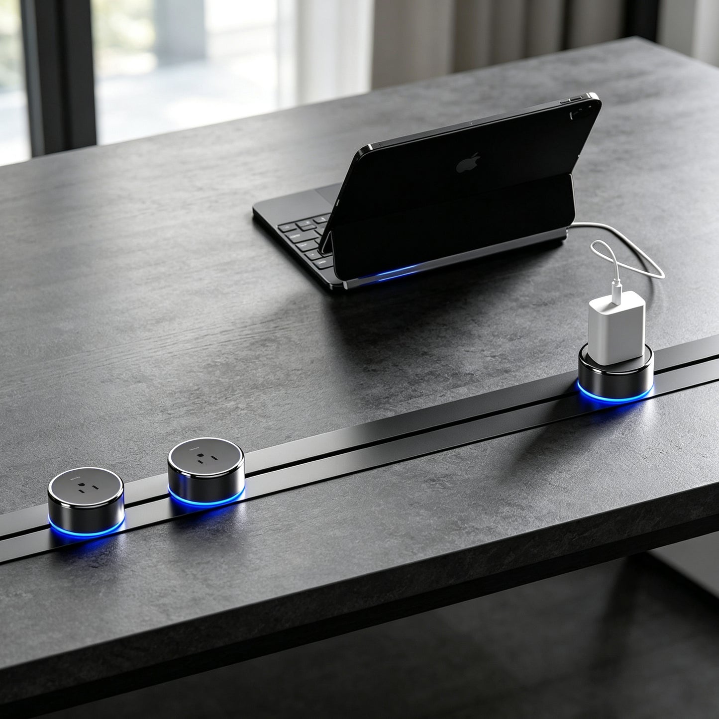 22"/30"/40" Recessed Power Strip, Ultra-Slim Retractable Outlet Rail for Kitchen Island, Cabinet & Desk