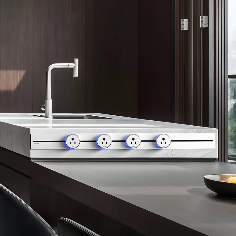 22" Track Socket Outlet Kit with 3 Adapters, Tamper Resistant, ETL Listed, for Cabinet & Desk