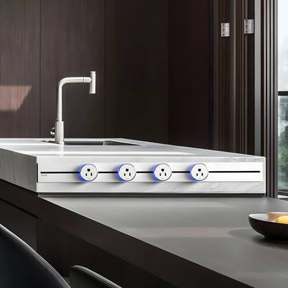 22" Track Socket Outlet Kit with 3 Adapters, Tamper Resistant, ETL Listed, for Cabinet & Desk